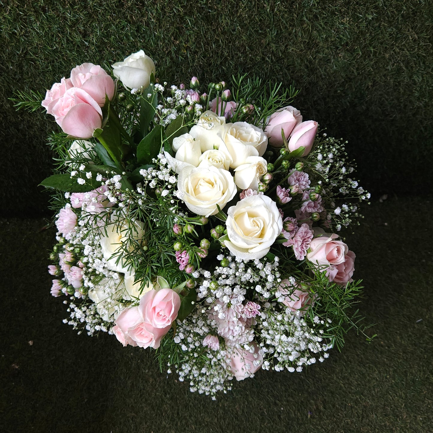 "Sprinkle of Blush" Floral Arrangement In Glass Vase